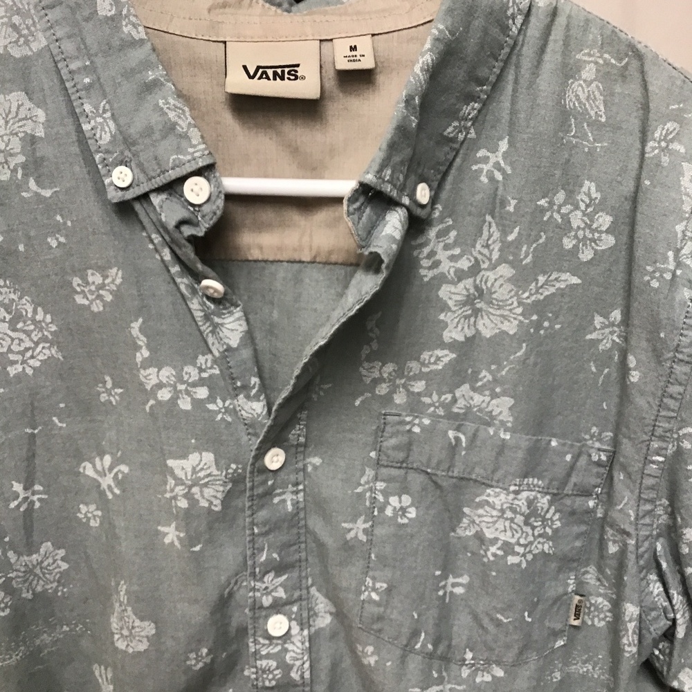 Vans Floral Button Down Shirt Medium Sage Green Short Sleeve Mens